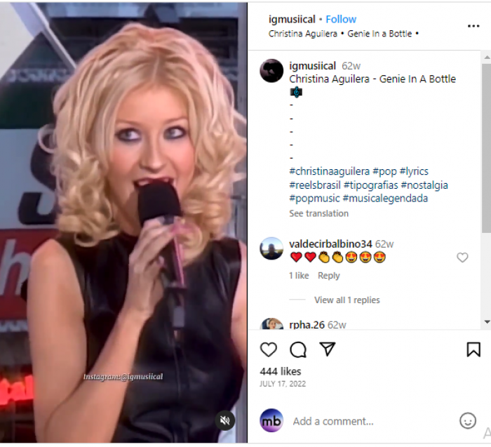 Christina Aguilera Genie in a Bottle Instagram post